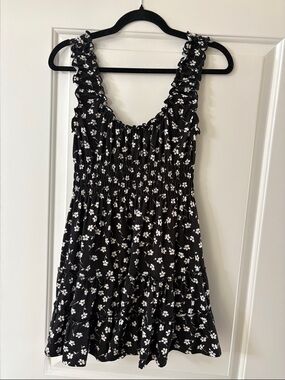 Urban Outfitters Black Floral Ruffle Mini Dress